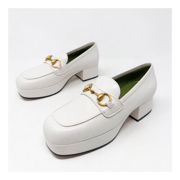 Gucci Shoes - Gucci Houdan Horsebit Platform Loafers White Leather Womens Size EU 36